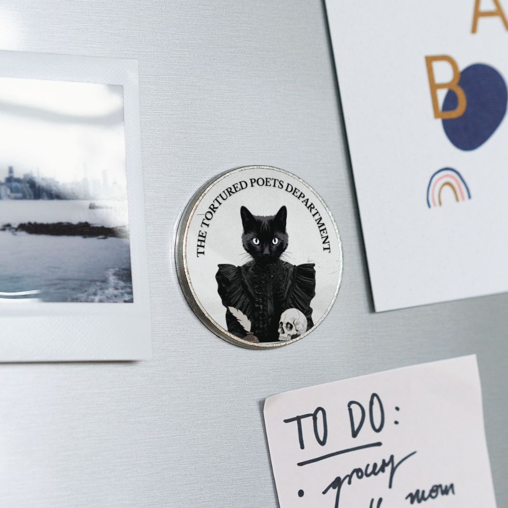 Tortured Poetic Cat Fridge Magnet - white