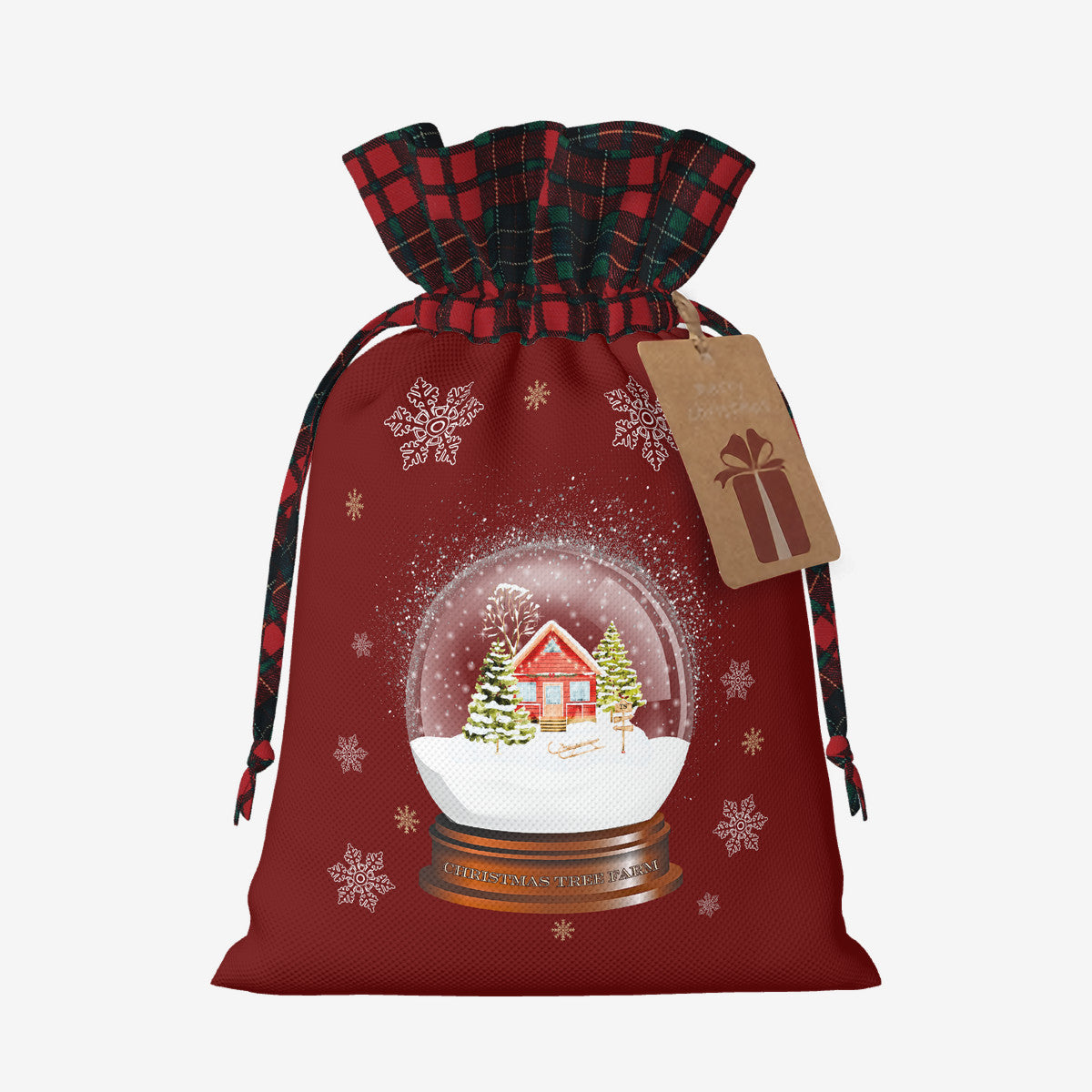 Christmas Tree Farm | Plaid Linen Drawstring Gift Bag